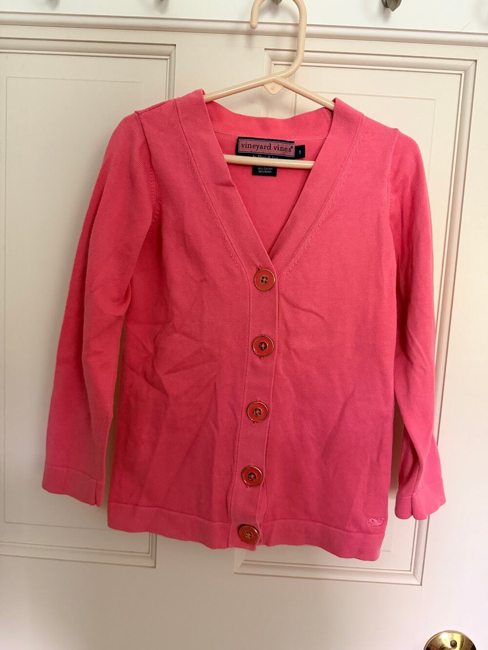 Vineyard Vines Girl’s Pink Cotton Blend Button Front Cardigan Size 5